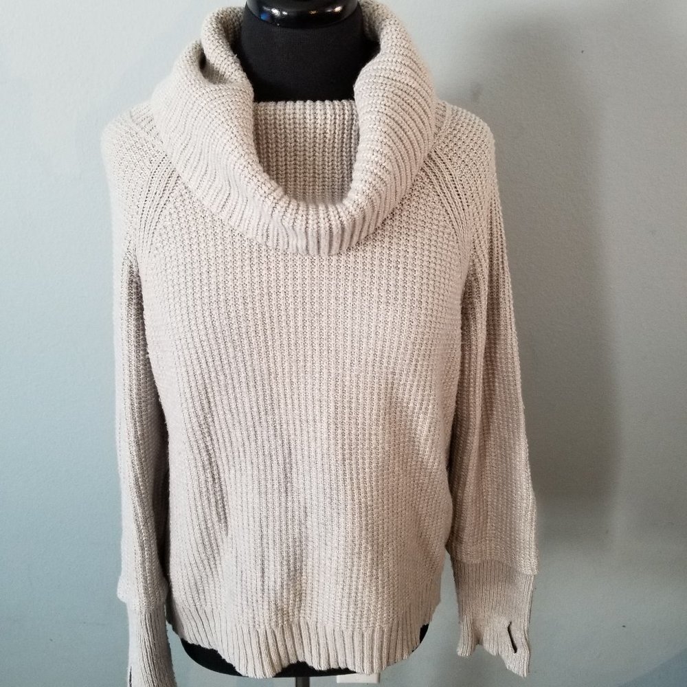 Beige knit cowl neck sweater
